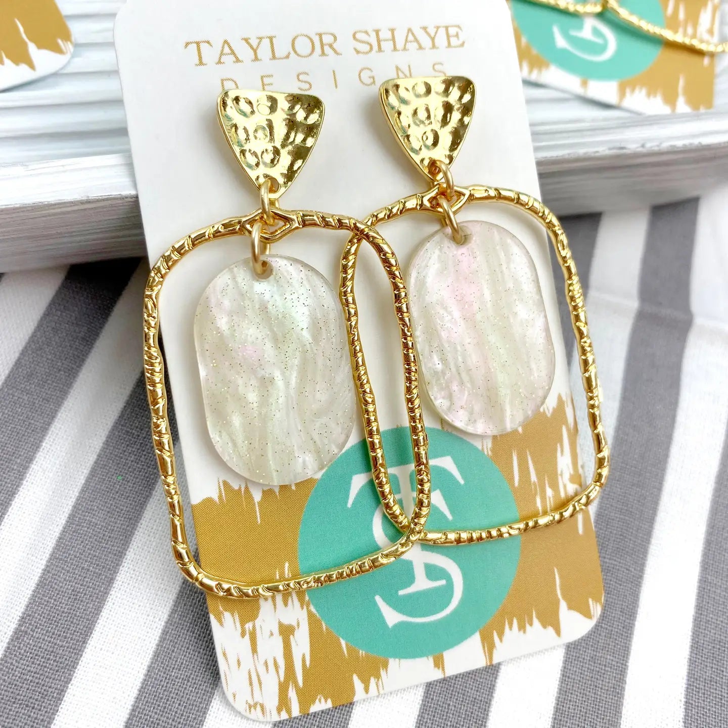 White Shimmer Oval Hoop Earrings