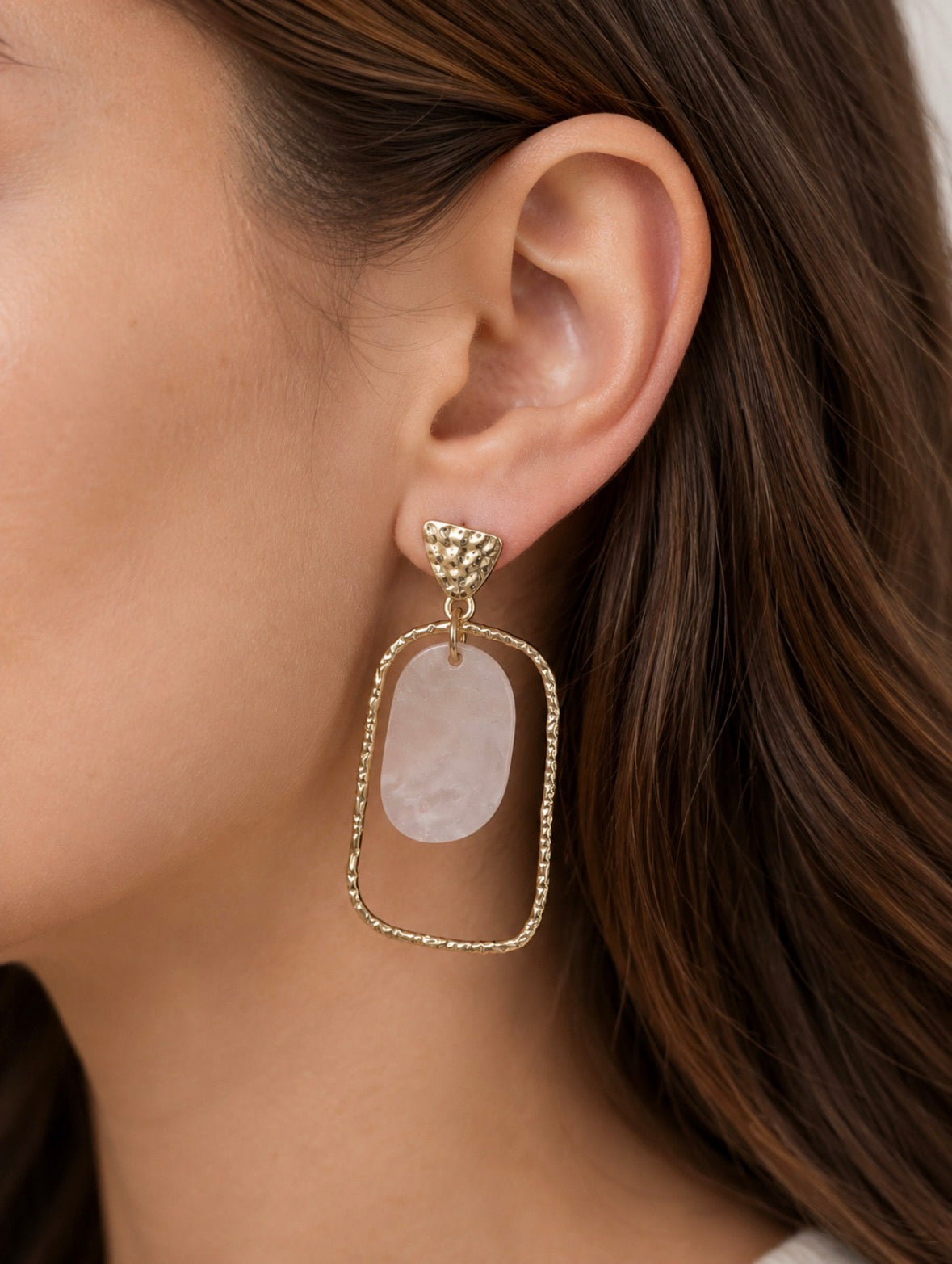 White Shimmer Oval Hoop Earrings