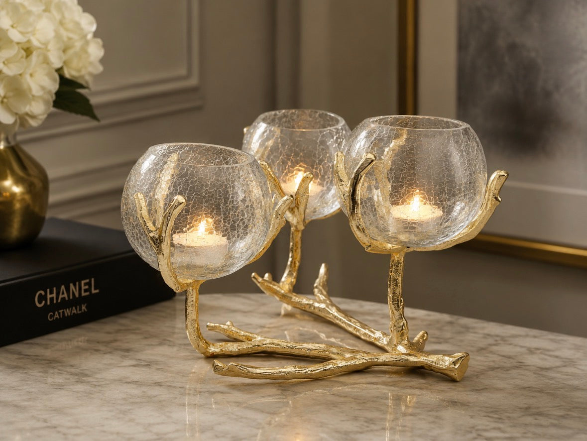 Lux Hammered Glass Bowl on Gold Block Base