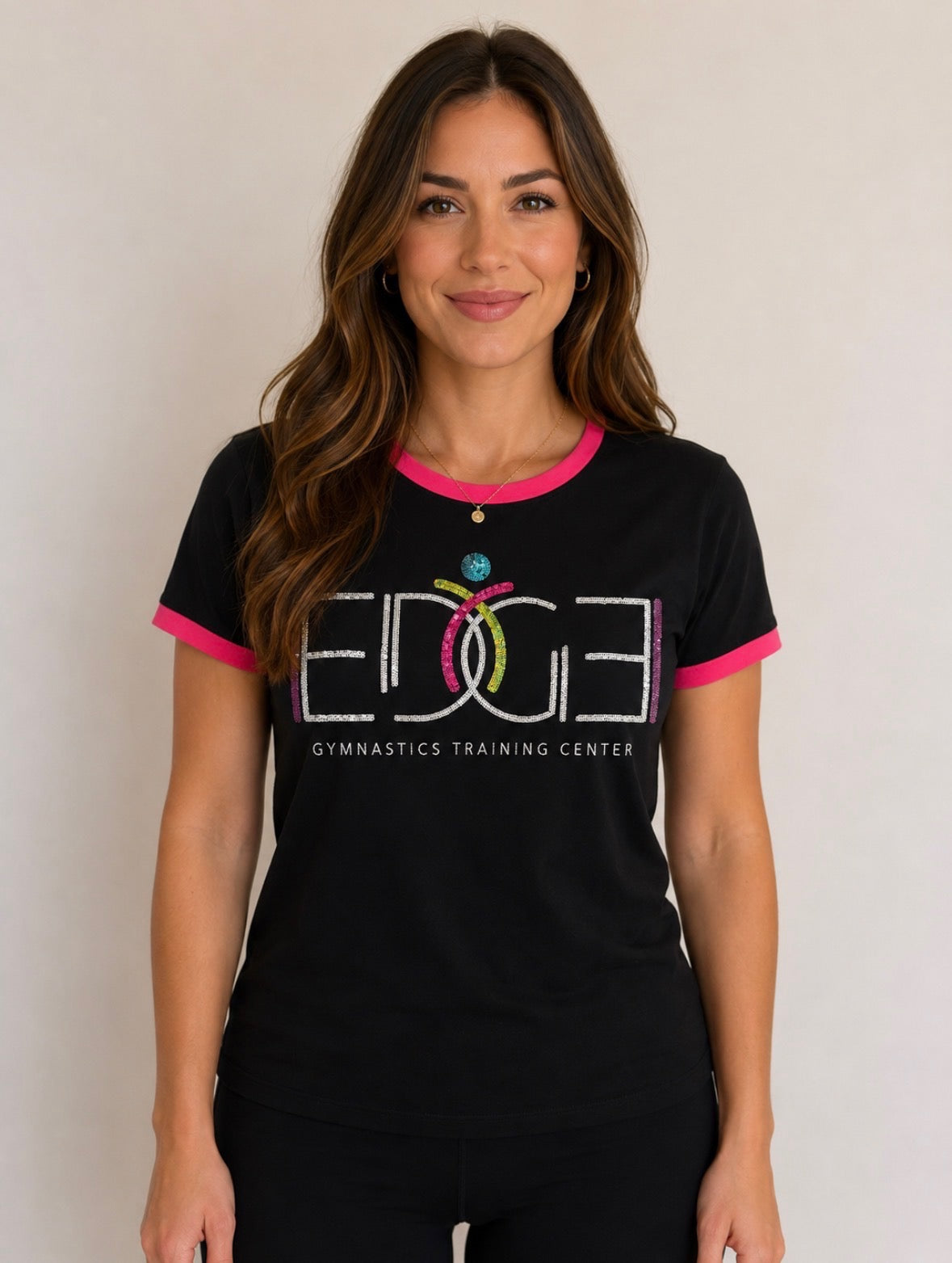 Edge Gymnastics - Black and Hot Pink Sequin Tee