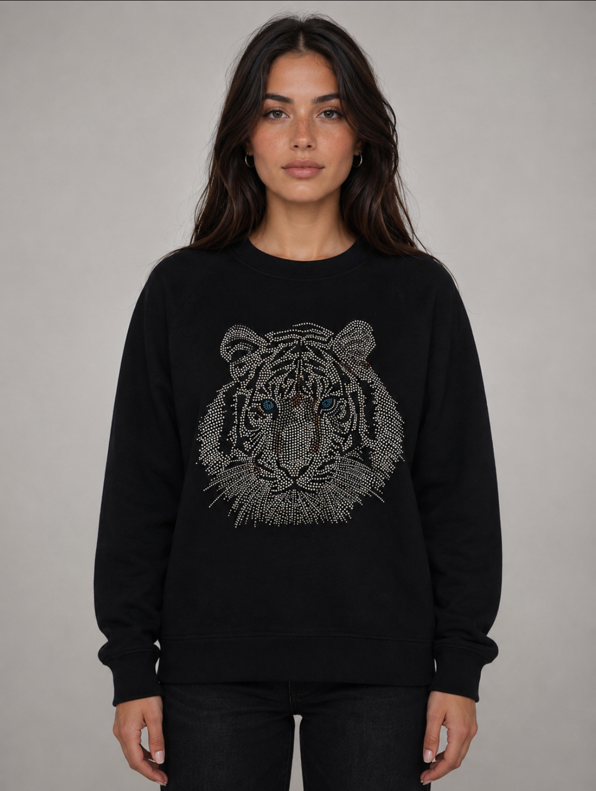 Silver Crystal Tiger - Black Sweatshirt