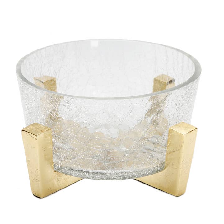 Lux Hammered Glass Bowl On Gold Block Base