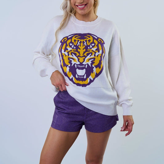 1970's Tiger Sweater (Plain)- WHITE