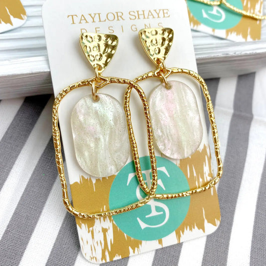 White Shimmer Oval Hoop Earrings