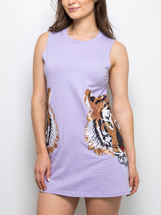 Tiger Head Tank Dress - Lavender