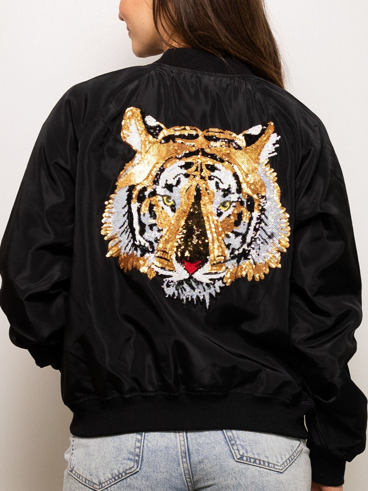 Black Tiger Head Bomber Jacket