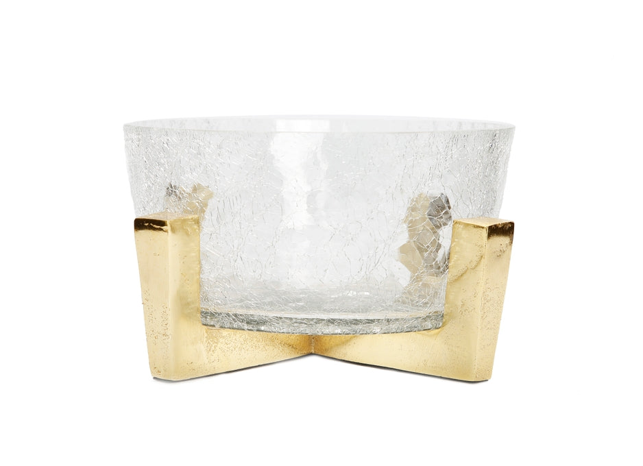 Lux Hammered Glass Bowl On Gold Block Base