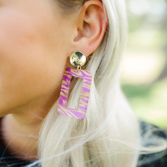 Tiger Stripe Rectangle Drop Earrings