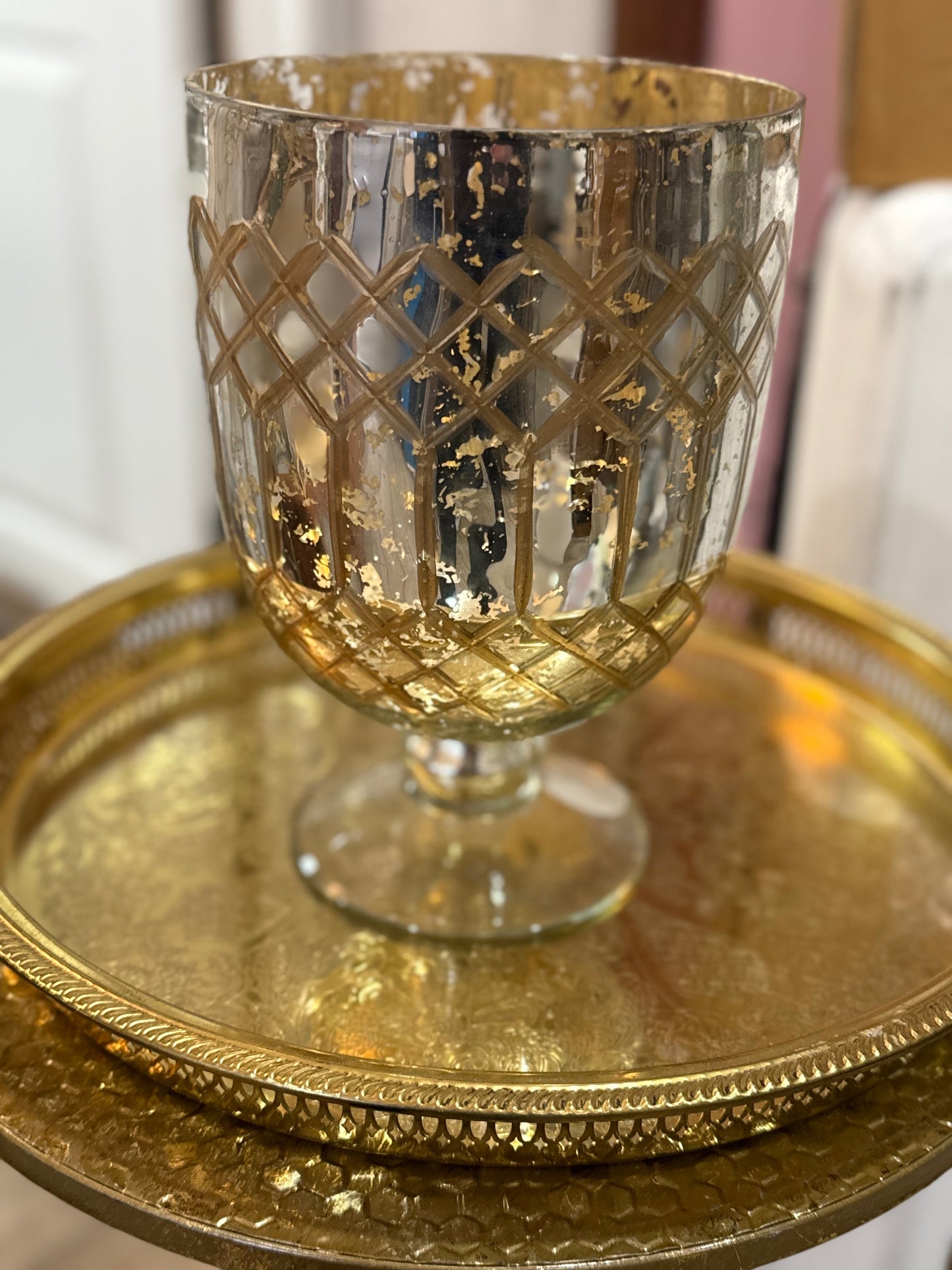 European Mercury Glass Hurricane Candle