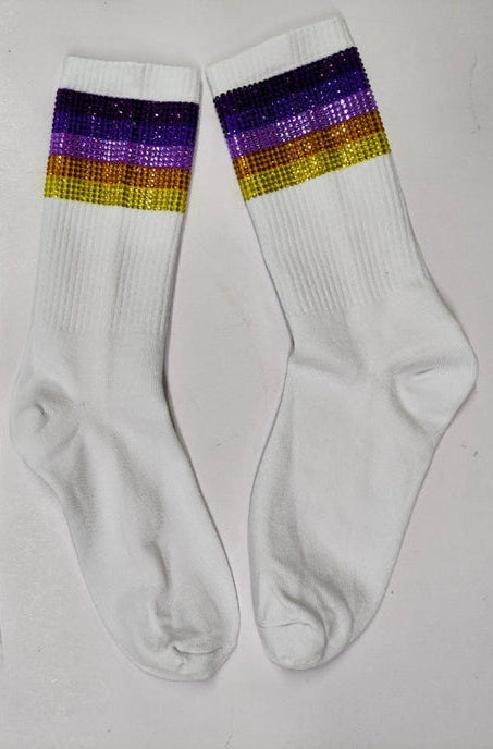 Purple and Gold Rhinestone Crew Socks