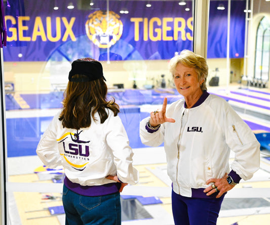 The Crowning Era - LSU Gymnastics Micro Sequin Logo Bomber Jacket