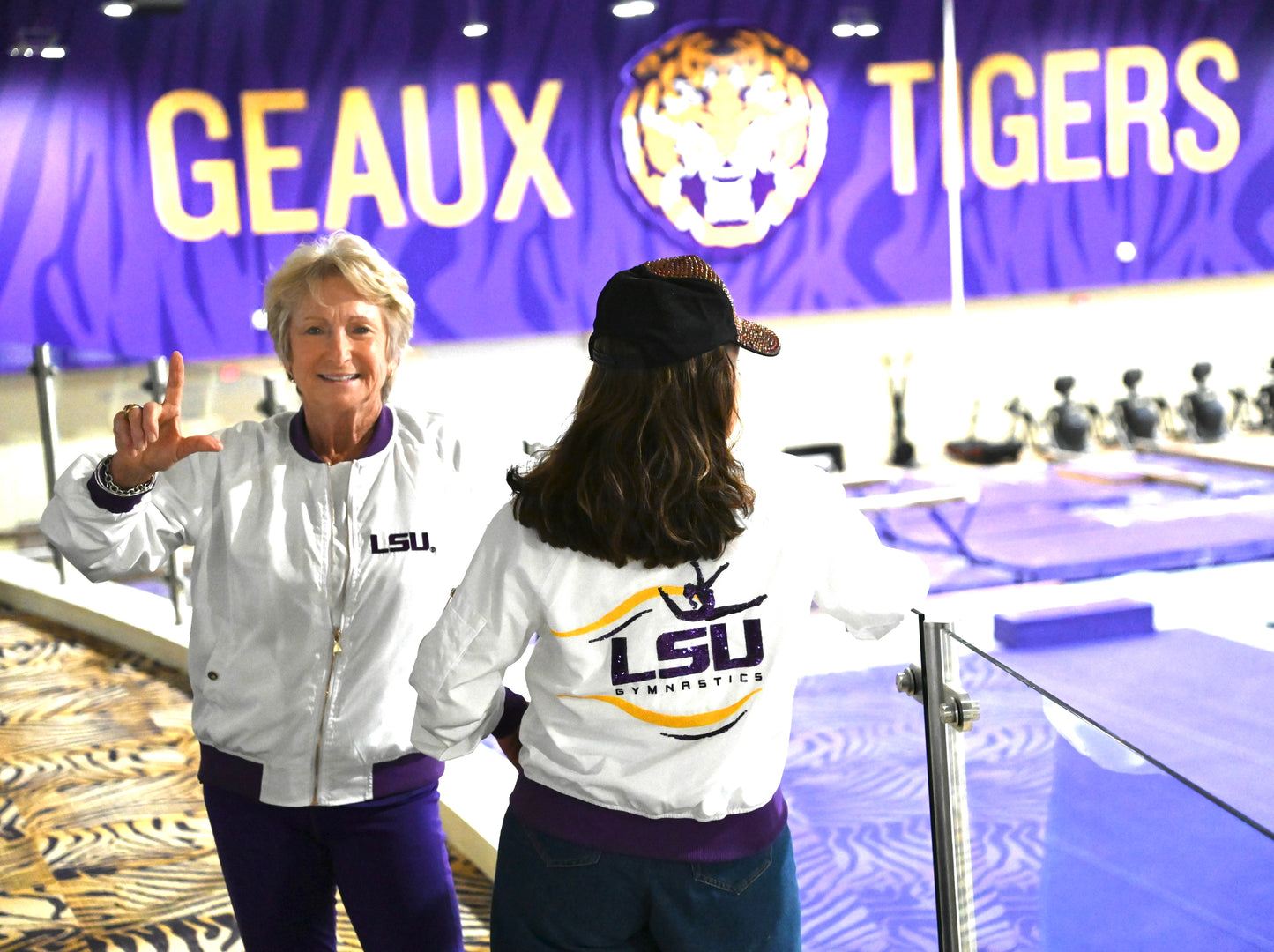 The Crowning Era - LSU Gymnastics Micro Sequin Logo Bomber Jacket