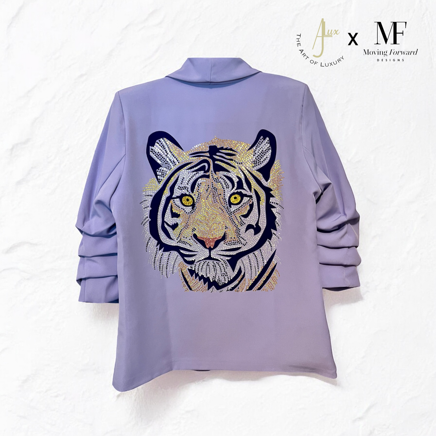 Purple and Gold Tiger Face - Ruched Lavender Blazer