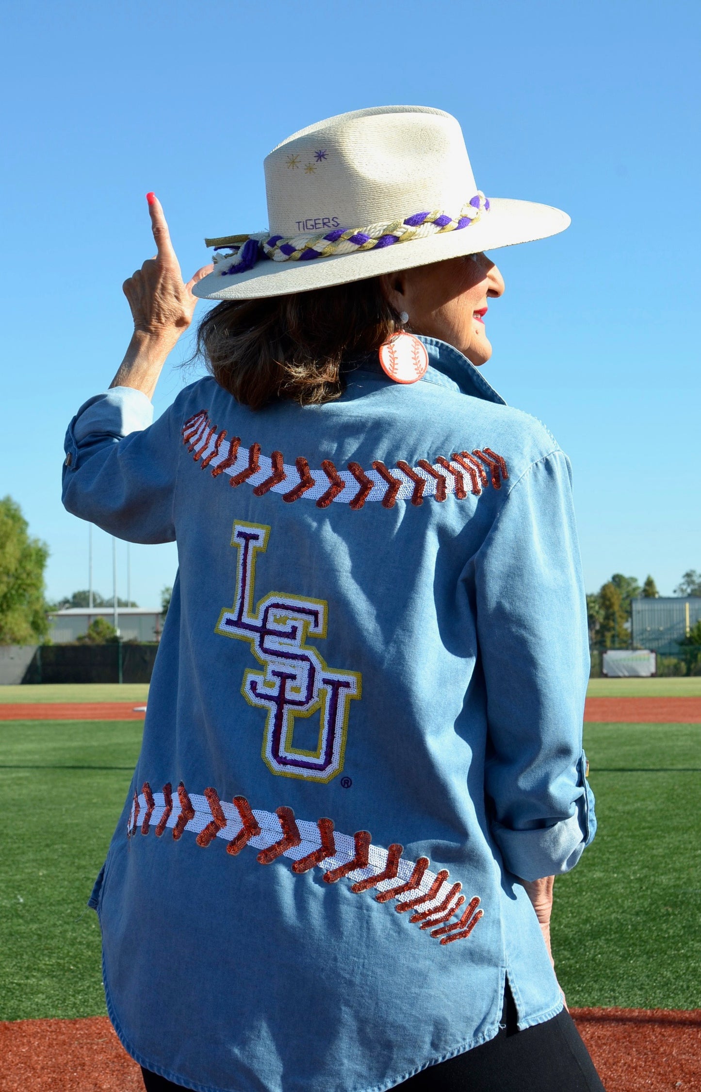 Sequin Baseball Denim Button Down - PRE-Order