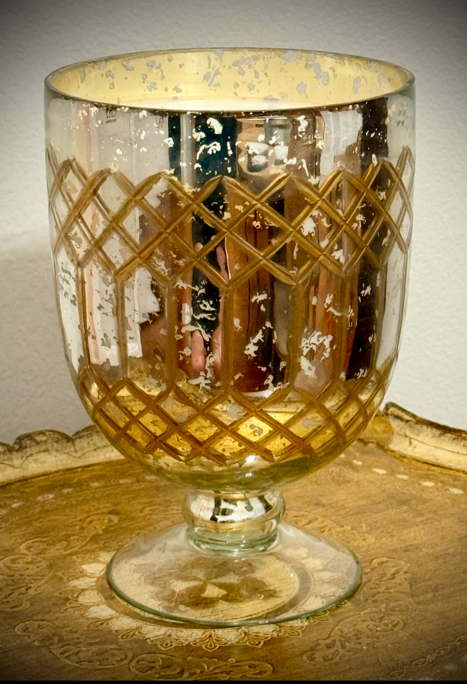 European Mercury Glass Hurricane Candle