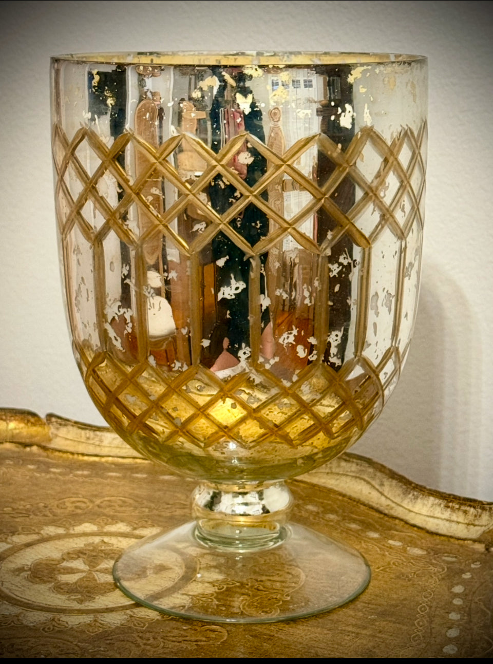 European Mercury Glass Hurricane Candle