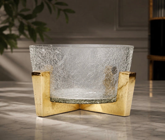 Lux Hammered Glass Bowl On Gold Block Base
