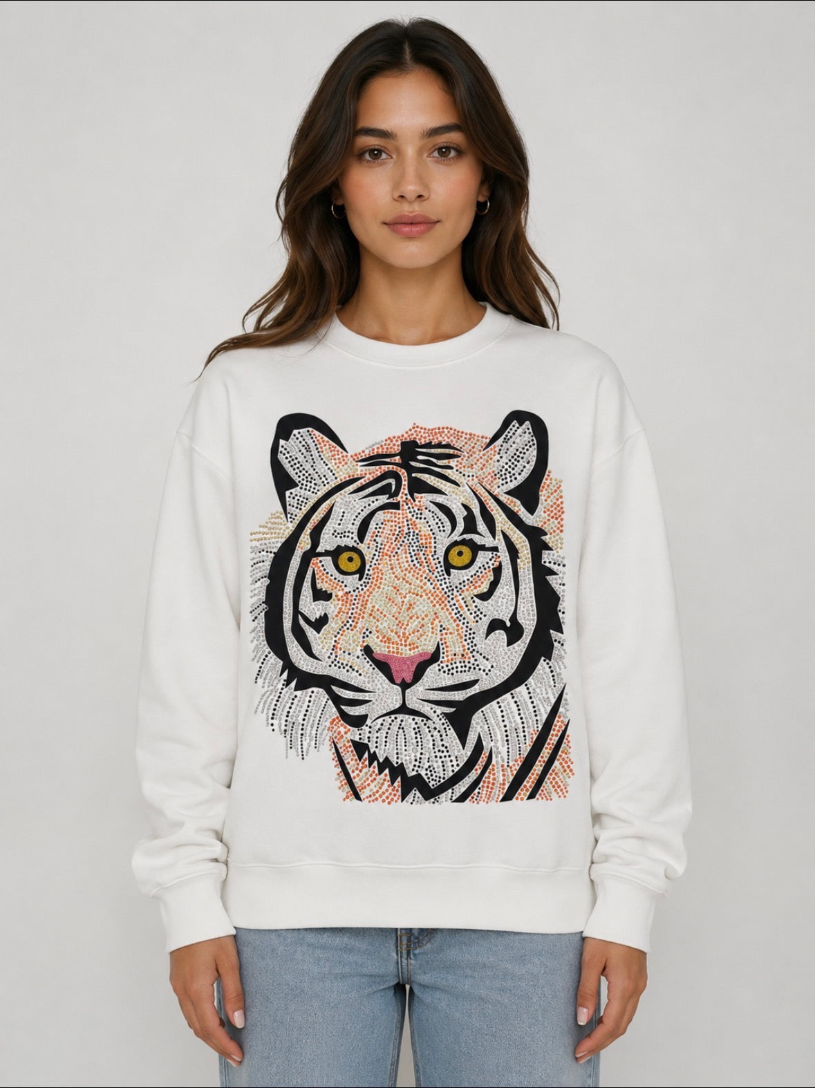 Black and Gold Crystal Tiger Face Sweathsirt