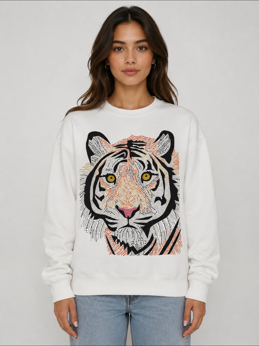 Black and Gold Crystal Tiger Face Sweathsirt
