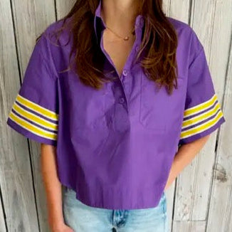 Stripe Sleeve Poplin-Purple & Yellow