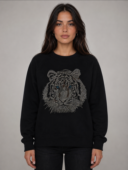 Silver Crystal Tiger - Black Sweatshirt