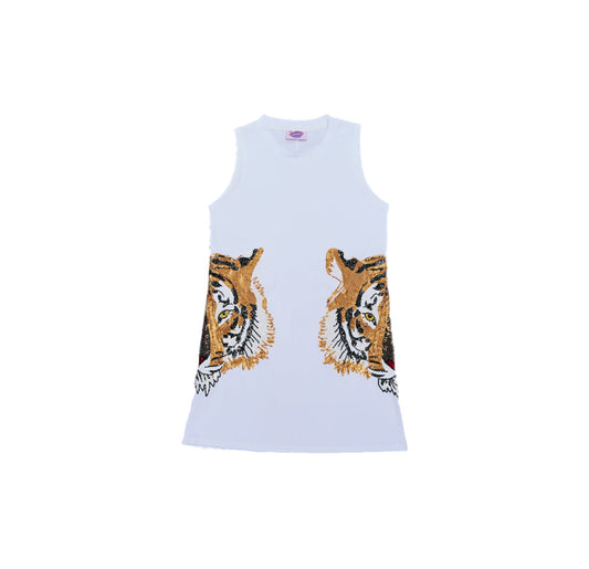 Tiger Head Tank Dress - White